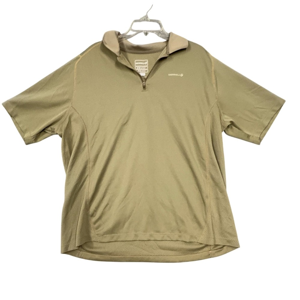 Merrell Polo Shirt Mens 2XL Beige Opti-Wick 1/4 Zip UPF 50 Hiking Walking Top